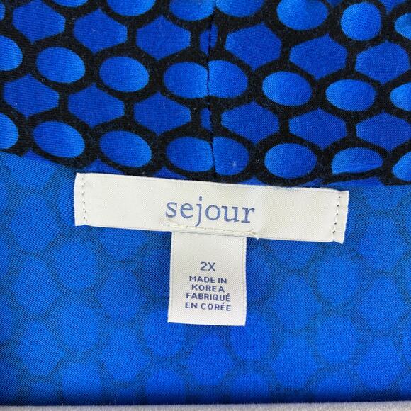 Sejour Short Sleeve Tunic Top Women's 2X Blue Geomectric Print Super Soft Cobalt - Picture 5 of 9
